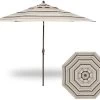 11' Collar Tilt Market Bronze Frame Black Latte Stripe Canopy Umbrella