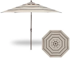 11' Collar Tilt Market Bronze Frame Black Latte Stripe Canopy Umbrella
