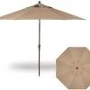 11' Auto Tilt Market Bronze Frame Sesame Canopy Umbrella -Outdoor Garden Living 018104