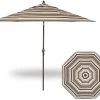 11' Auto Tilt Market Bronze Frame Sahara Stripe Canopy Umbrella 2 11' Auto Tilt Market Bronze Frame Sahara Stripe Canopy Umbrella -Outdoor Garden Living 018982