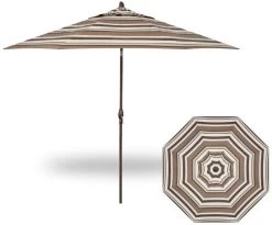 11' Auto Tilt Market Bronze Frame Sahara Stripe Canopy Umbrella