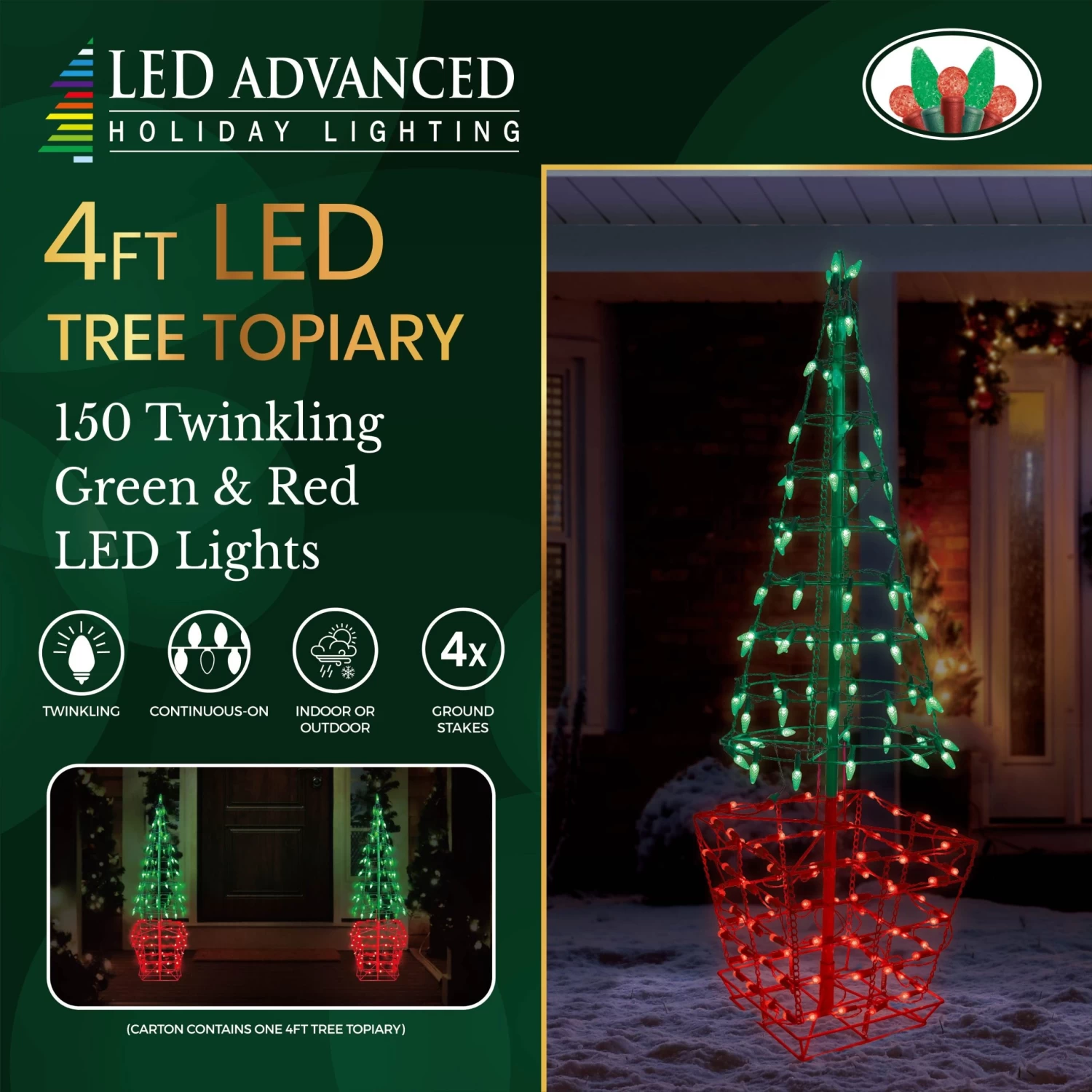 4' Green & Red Twinkling LED Tree Topiary Outdoor Decoration 4 4' Green & Red Twinkling LED Tree Topiary Outdoor Decoration - Image 2