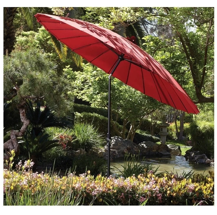 10' Round Shanghai Market Black Frame Red Canopy Umbrella 4 10' Round Shanghai Market Black Frame Red Canopy Umbrella - Image 2