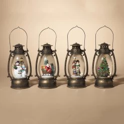9.5" Battery-Operated Antique Bronze Spinning Water Globe Lantern With Holiday Scene