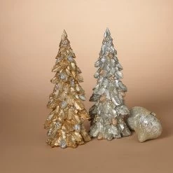 14" Resin Gold & Silver Glitter Trees -Outdoor Garden Living 088280