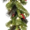 9' Classic Spruce Pre-Lit Garland With Frosted Tips, Berries And Pine Cones -Outdoor Garden Living 088617 7