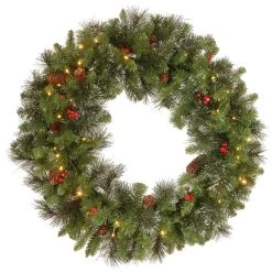 30" Frosted Pre-Lit Verona Wreath With Pine Cones And Berries