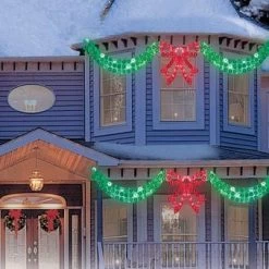 6' Pre-Lit Dazzling Green Swag With Red Bow Hanging Decorative -Outdoor Garden Living 090093 4