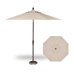 9' Starlux Collar Tilt Market Umbrella In A Bronze Frame With A Champagne Canopy -Outdoor Garden Living 093251