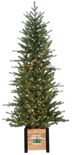 6' Pre-Lit LED Artificial Natural Cut Devon Pine Potted Entrance Tree