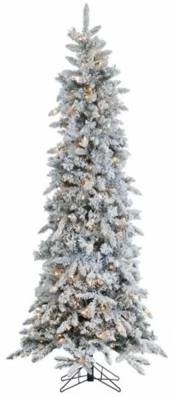7.5' Pre-Lit Narrow Snowy Vermont Flocked Pencil Pine Tree