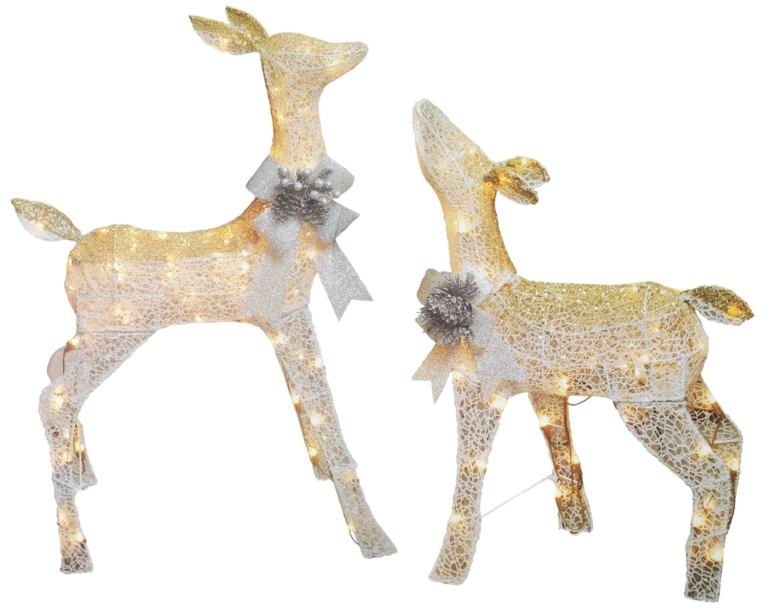 Set Of 2 Lighted White Reindeer Sculptures (Doe & Fawn) 3 Set Of 2 Lighted White Reindeer Sculptures (Doe & Fawn)