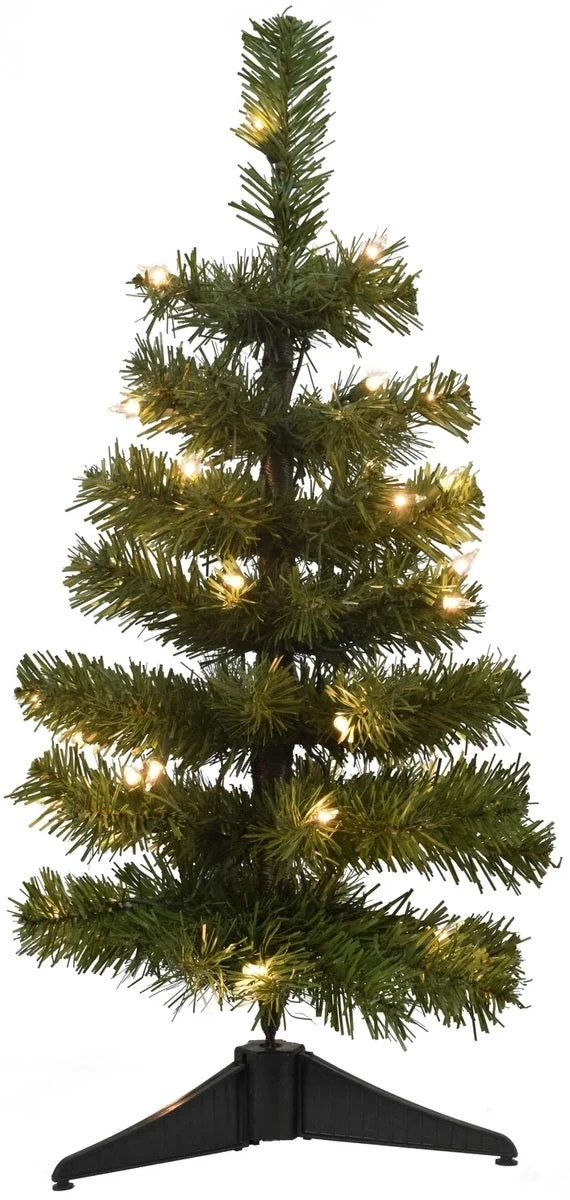 24" Mini Artificial Foyer Tree With Stand And Pre-Lit With Clear Lights 3 24" Mini Artificial Foyer Tree With Stand And Pre-Lit With Clear Lights