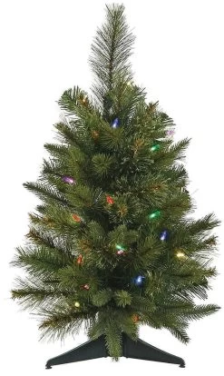 24" Mini Artificial Foyer Tree With Stand And Pre-Lit With Multi-Colored Lights