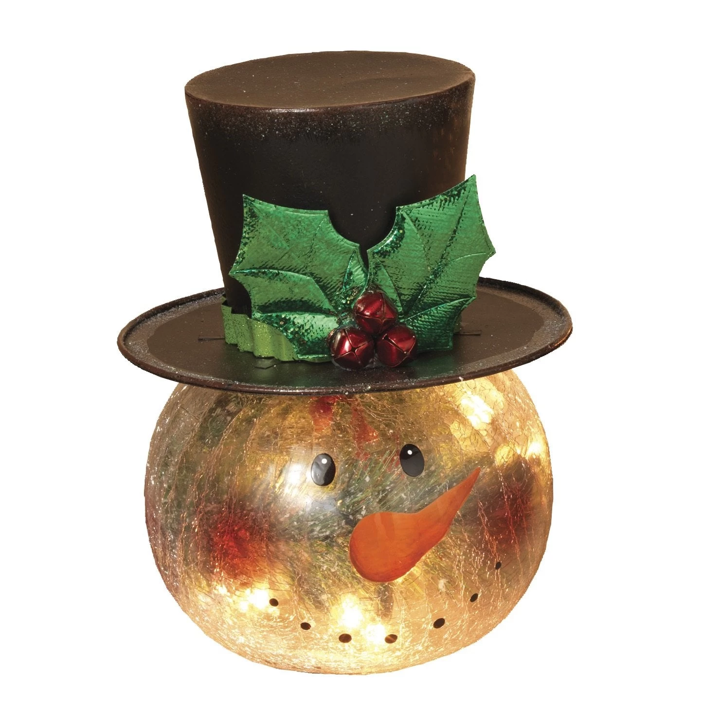 8" Electric Lighted Crackle Glass Snowman 7 8" Electric Lighted Crackle Glass Snowman - Image 5