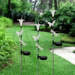 Solar Powered Flower And Insect Trio Garden Stake -Outdoor Garden Living 183819