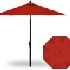 9' Auto Tilt Market Black Frame Really Red Canopy Umbrella Thin Pole 1 9' Auto Tilt Market Black Frame Really Red Canopy Umbrella Thin Pole -Outdoor Garden Living 184045