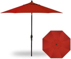 9' Auto Tilt Market Black Frame Really Red Canopy Umbrella Thin Pole