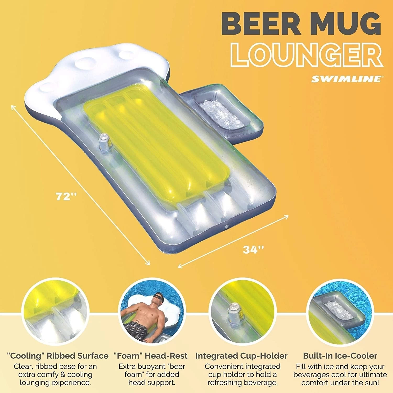 Swimline Inflatable Beer Mug Pool Float With Ice Chest 9 Swimline Inflatable Beer Mug Pool Float With Ice Chest - Image 7