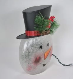 12" Crackle Glass Snowman Lamp -Outdoor Garden Living 195607 2