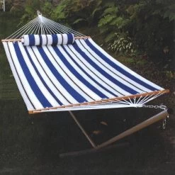 Single Fabric Hammock With Stand And Pillow -Outdoor Garden Living 227728 4