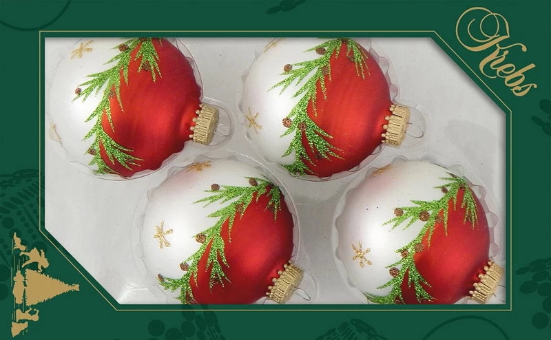 Set Of 4 Bi-Colored Glass Ornaments With Pine Branches And Stars 4 Set Of 4 Bi-Colored Glass Ornaments With Pine Branches And Stars - Image 2