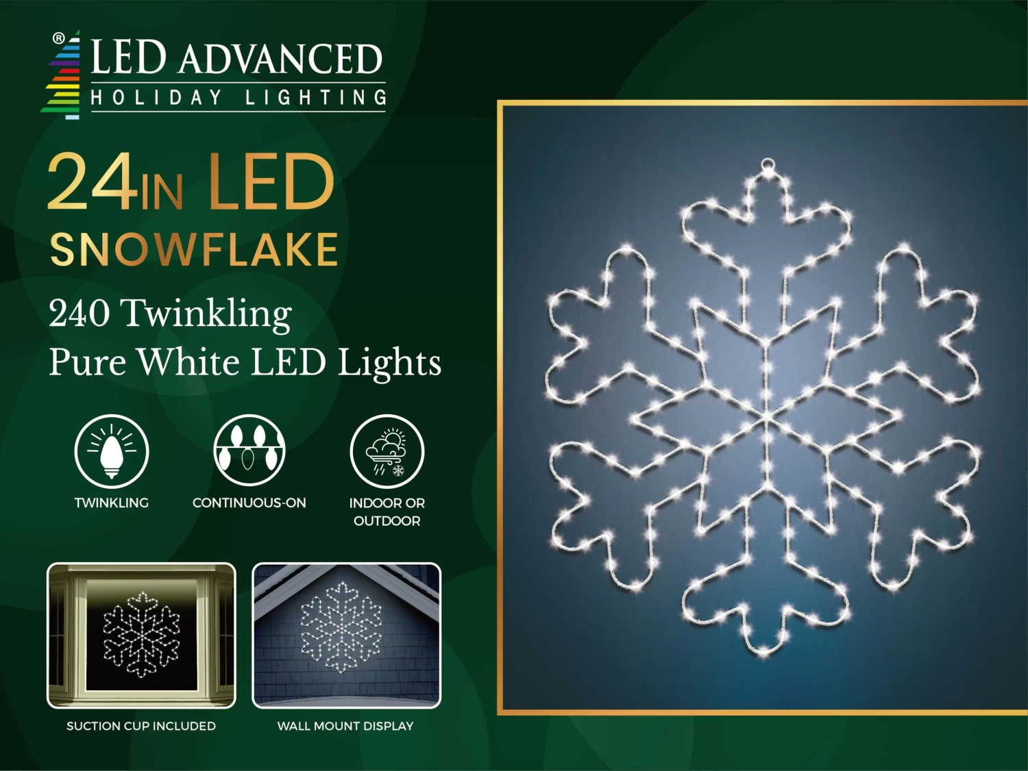24" Twinkling LED Snowflake Silhouette 4 24" Twinkling LED Snowflake Silhouette - Image 2