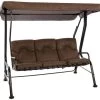 Brown Outdoor Patio Porch Swing With Included Shade Awning & Comfort Padded Seating For Three People -Outdoor Garden Living 255028