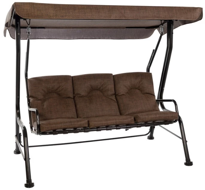 Brown Outdoor Patio Porch Swing With Included Shade Awning & Comfort Padded Seating For Three People 3 Brown Outdoor Patio Porch Swing With Included Shade Awning & Comfort Padded Seating For Three People