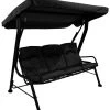 Black Outdoor Patio Porch Swing With Included Shade Awning & Comfort Padded Seating For Three People 1 Black Outdoor Patio Porch Swing With Included Shade Awning & Comfort Padded Seating For Three People -Outdoor Garden Living 255219