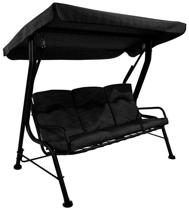 Black Outdoor Patio Porch Swing With Included Shade Awning & Comfort Padded Seating For Three People 3 Black Outdoor Patio Porch Swing With Included Shade Awning & Comfort Padded Seating For Three People