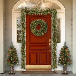 9' Classic Spruce Pre-Lit Garland With Frosted Tips, Berries And Pine Cones -Outdoor Garden Living 25634708e2142e4614743cc59fc7c581