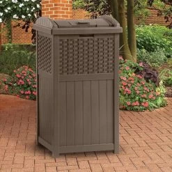 Suncast 30 Gallon Resin Wicker Outdoor Trash Hideaway® Container -Outdoor Garden Living 268448 4
