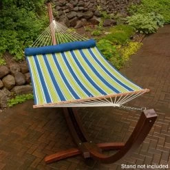 13' Quilted Blue & Lime Green Striped Hammock Bed With Bolster Pillow