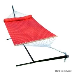 13' Quilted Red Stripe Hammock Bed With Bolster Pillow -Outdoor Garden Living 2948DL 2