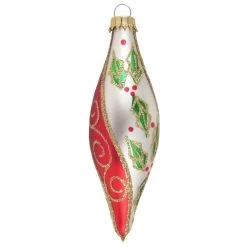 Set Of 4 Chiffon Red Stripe, Green Holly Leaves And Gold Glitter Glass Christmas Ornaments -Outdoor Garden Living 44114739000d24e00853ea8eedfbda08