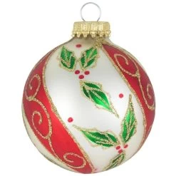 Set Of 4 Chiffon Red Stripe, Green Holly Leaves And Gold Glitter Glass Christmas Ornaments -Outdoor Garden Living 5a26fac0c49a7bf6d2520915c5c3bcbf