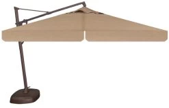 10' Square Cantilever Umbrella In A Bronze Frame With A Sesame Linen Canopy With Base