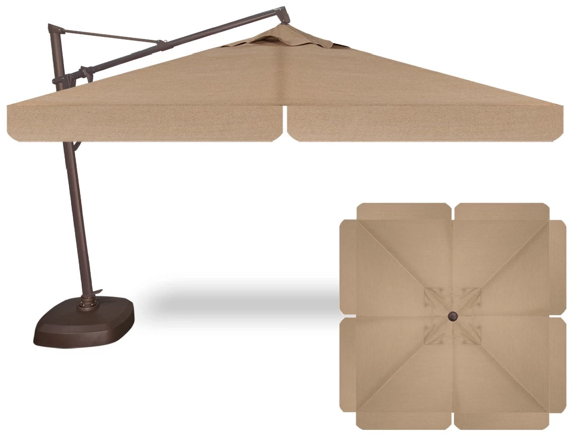 13' Octagon Cantilever Bronze Frame Sesame Linen Canopy Umbrella With Base 4 13' Octagon Cantilever Bronze Frame Sesame Linen Canopy Umbrella With Base - Image 2