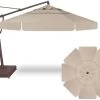 13' Octagon Cantilever Bronze Frame Champagne Linen Canopy Umbrella With Base -Outdoor Garden Living 743266