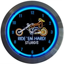 Neonetics Motorcycle Ride Em Hard Sturgis Neon Clock