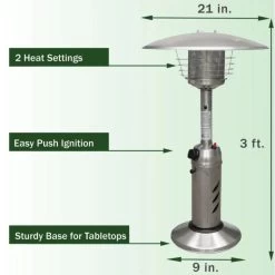 Stainless Steel Table Top Propane Patio Heater -Outdoor Garden Living 954518 9