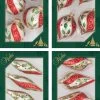 Set Of 4 Chiffon Red Stripe, Green Holly Leaves And Gold Glitter Glass Christmas Ornaments -Outdoor Garden Living 980180