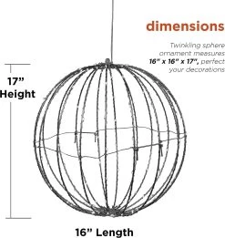 8" Foldable Metal LED Sphere Hanging Ornament (3-Pack) -Outdoor Garden Living 988833 3