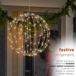 8" Foldable Metal LED Sphere Hanging Ornament (3-Pack) -Outdoor Garden Living 988833 4