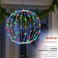 8" Foldable Metal LED Sphere Hanging Ornament (3-Pack) -Outdoor Garden Living 988838 4