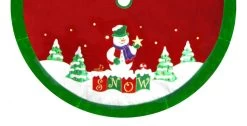 48" Red Velvet Metallic Embroidered Snowman Christmas Tree Skirt With Green Border -Outdoor Garden Living 989 089 T19516