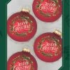 Set Of 4 Red Velvet Merry Christmas Wreath Glass Ornaments -Outdoor Garden Living 989057 2