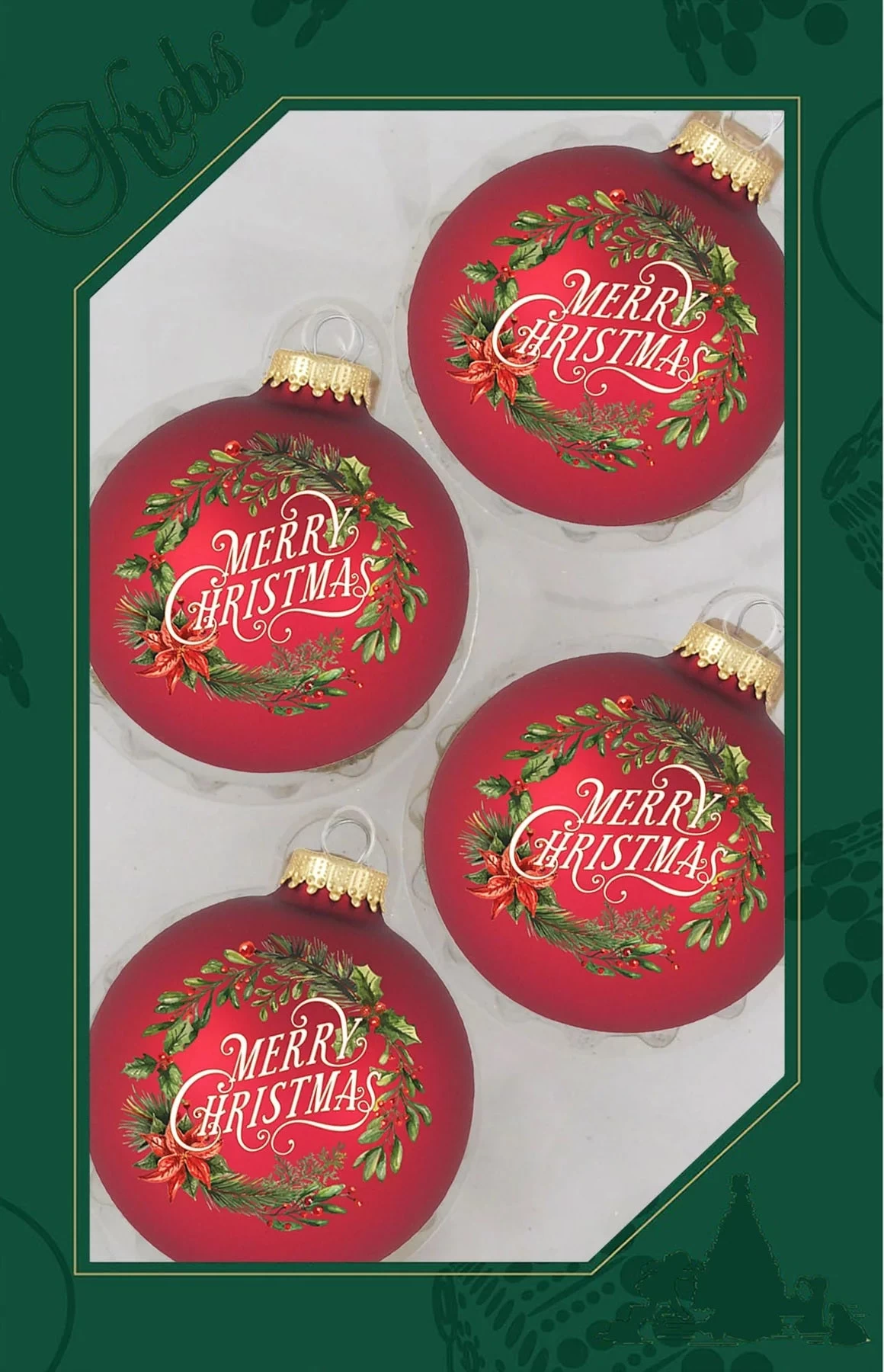 Set Of 4 Red Velvet Merry Christmas Wreath Glass Ornaments 3 Set Of 4 Red Velvet Merry Christmas Wreath Glass Ornaments