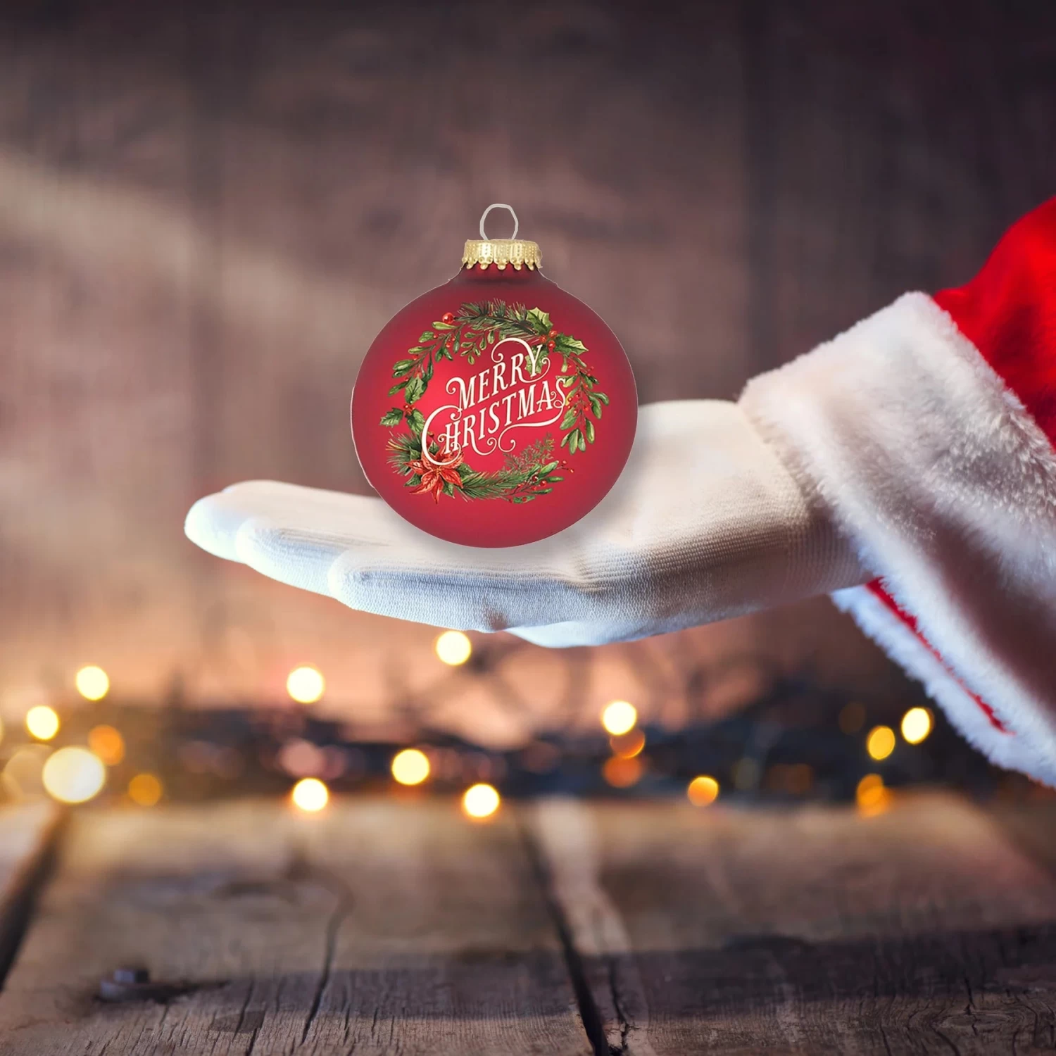 Set Of 4 Red Velvet Merry Christmas Wreath Glass Ornaments 4 Set Of 4 Red Velvet Merry Christmas Wreath Glass Ornaments - Image 2